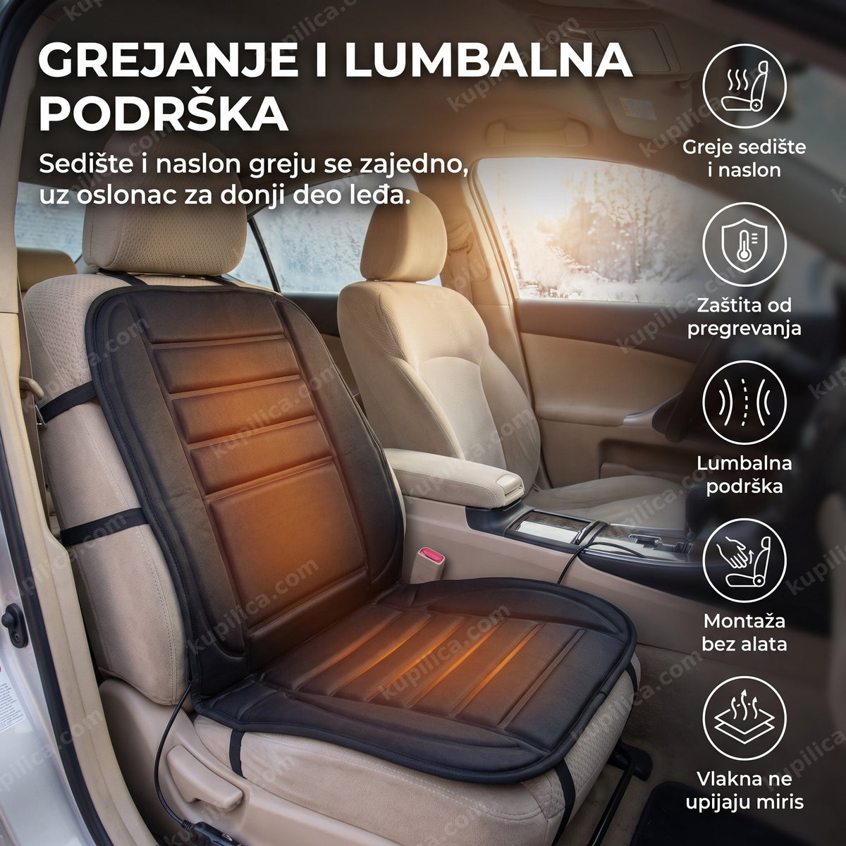grejna podloga za auto sedište sa lumbalnom podrškom u automobilu, benefiti proizvoda