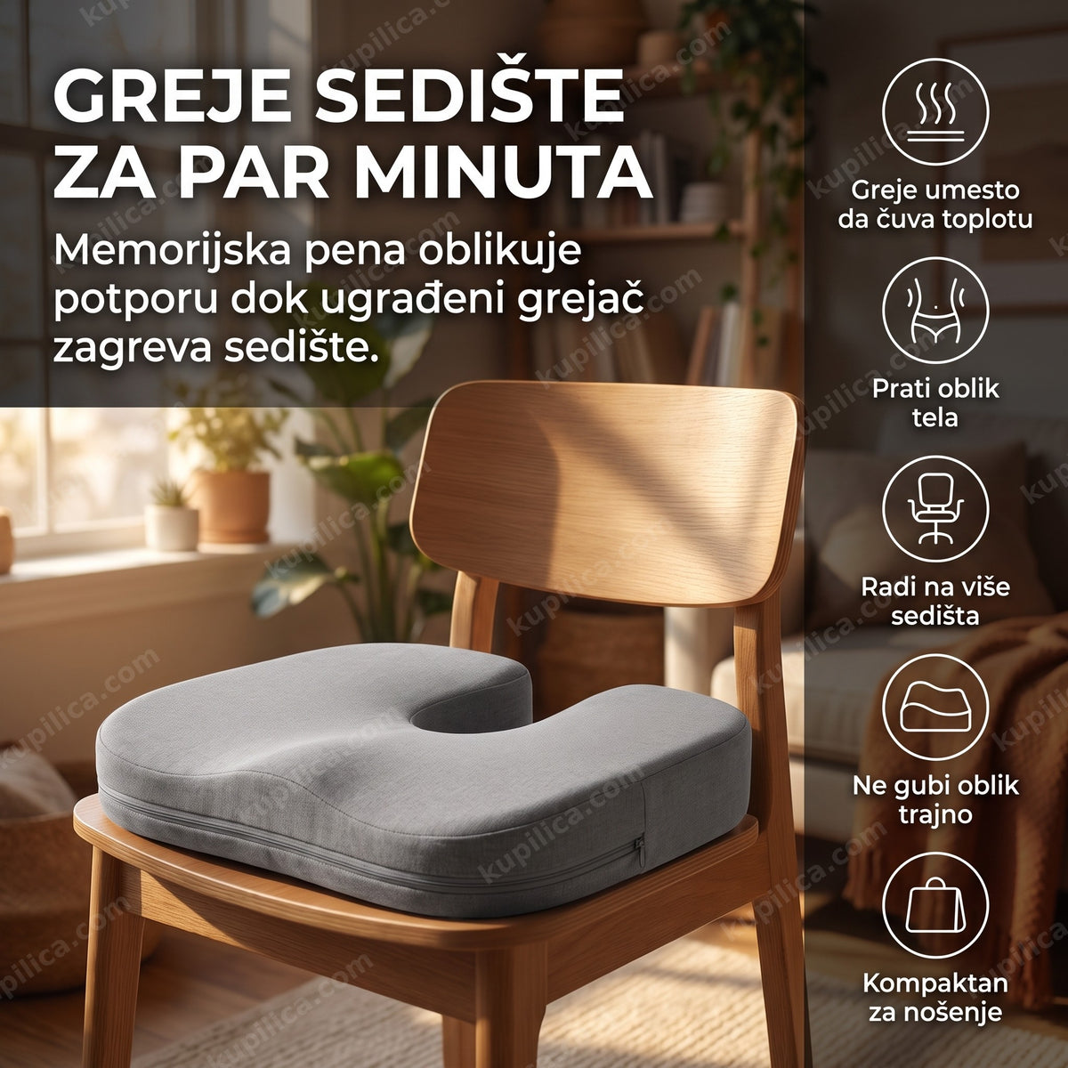 grejući jastuk za sedenje od memorijske pene na kancelarijskoj stolici
