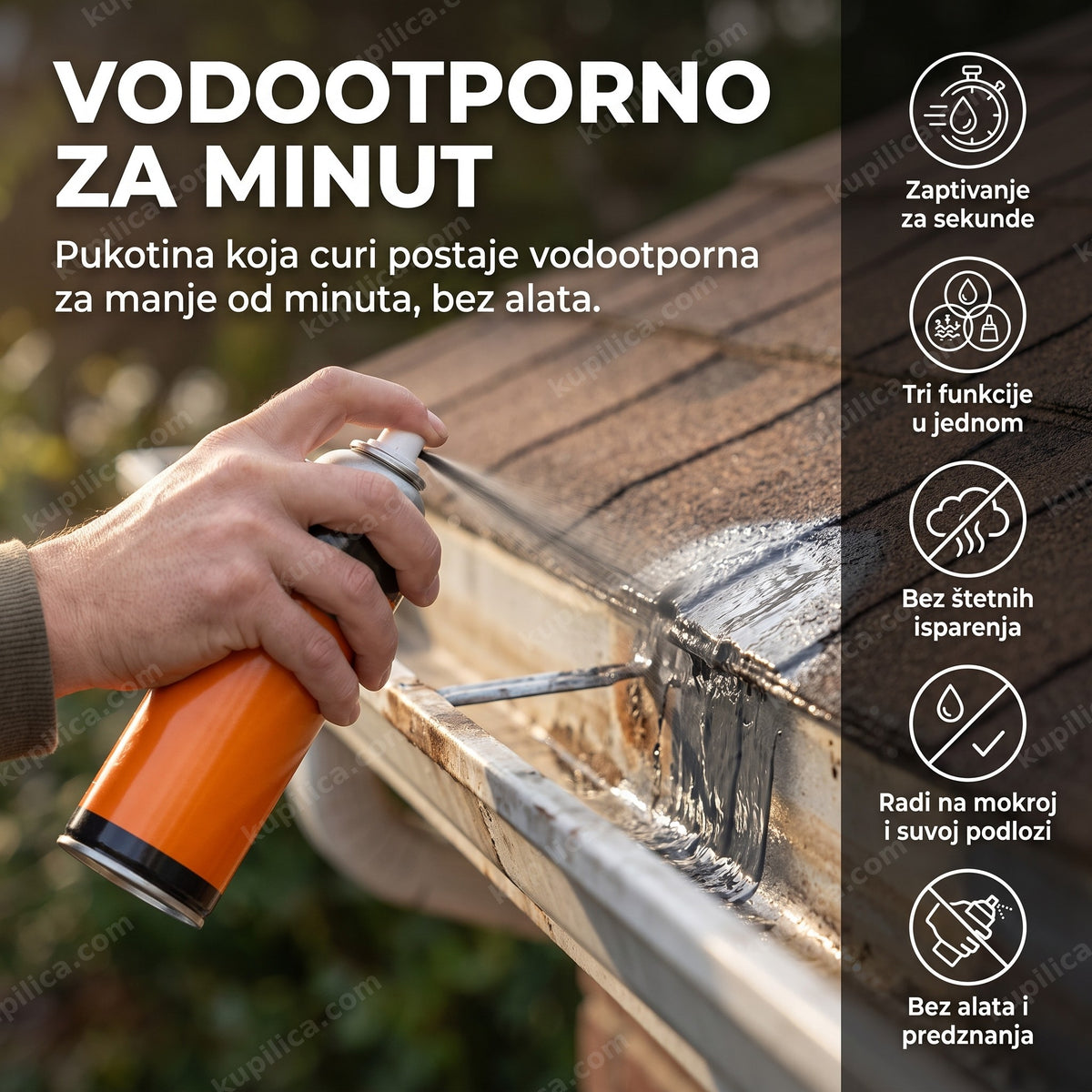 guma u spreju za zaptivanje — nanošenje na oluk sa curenjem, benefiti proizvoda