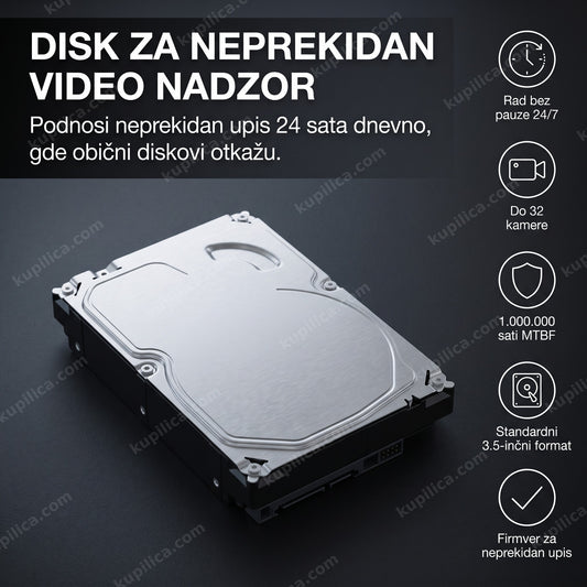hard disk za video nadzor 1tb pored dvr rekordera na stolu