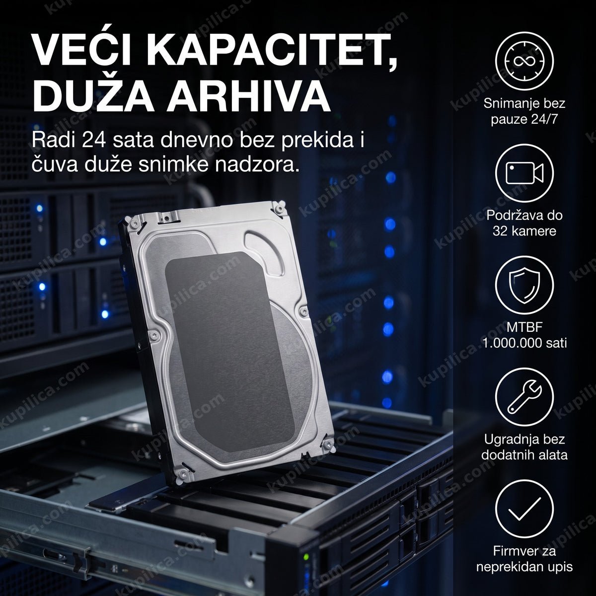 hard disk za video nadzor 2tb u otvorenom kućištu nvr rekordera