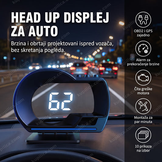 head up displej za auto na tabli projektuje brzinu noću, benefiti proizvoda