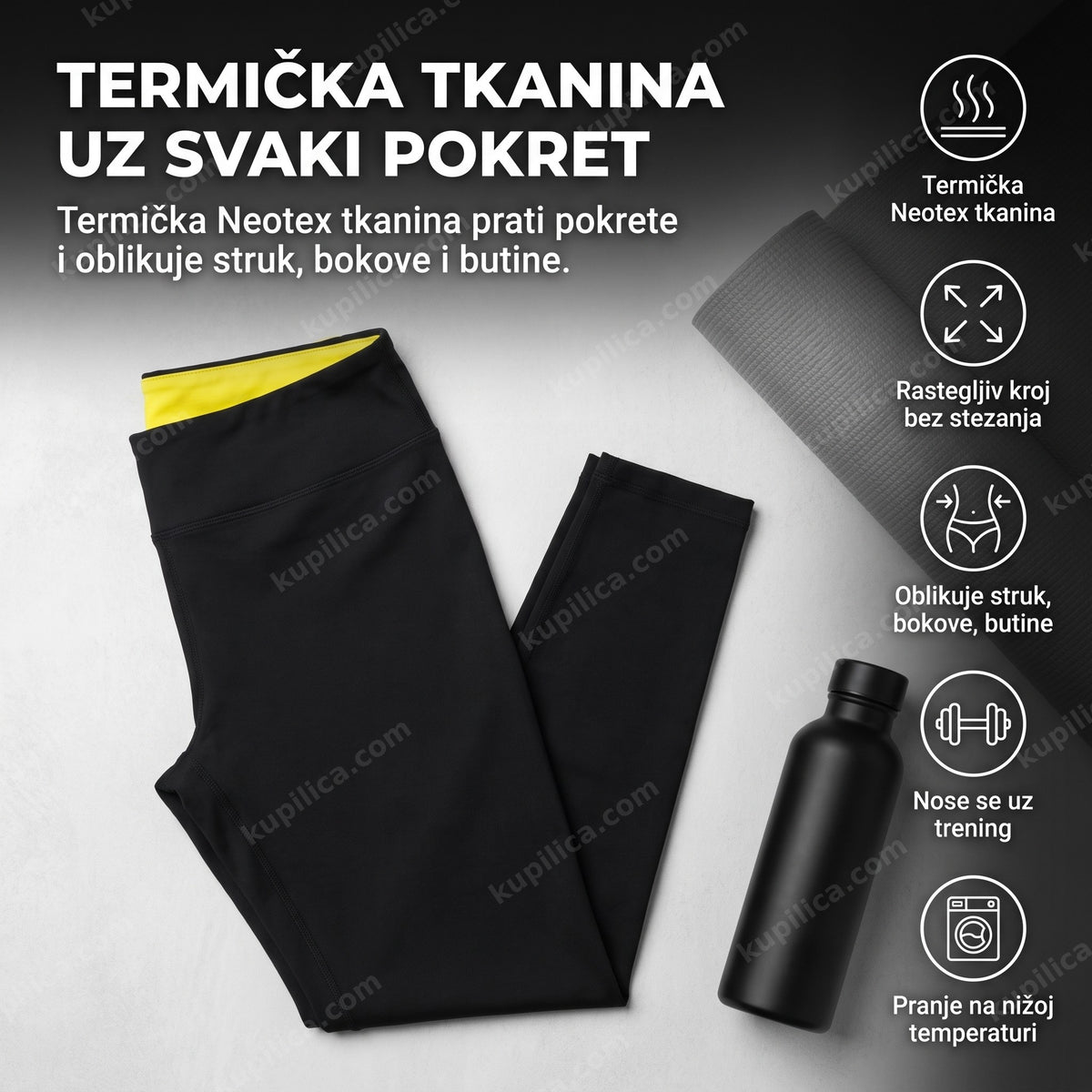 helanke za mršavljenje položene flat-lay pored sportske opreme na podu