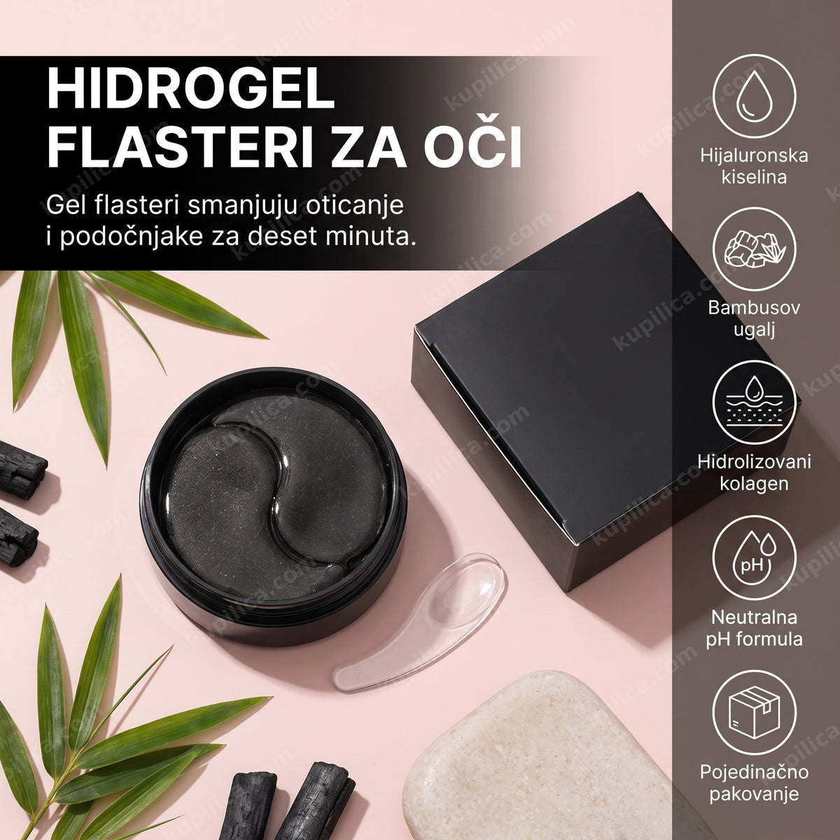 Flasteri za oči hidrogel na pastelnoj podlozi uz kozmetički dekor