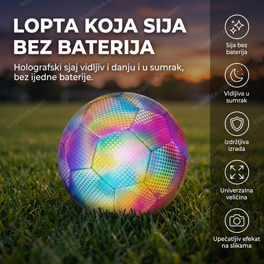 Hologramska svetleća fudbalska lopta na travi u sumrak, benefiti proizvoda