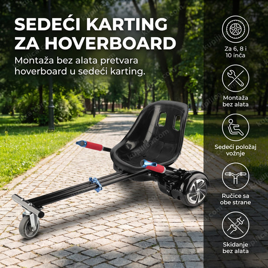 Hovercart pričvršćen na hoverboard stoji prazan u dvorištu bez vozača