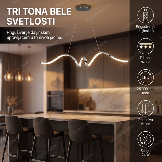 Hromirani luster sa LED linijom iznad kuhinjskog ostrva, benefiti proizvoda