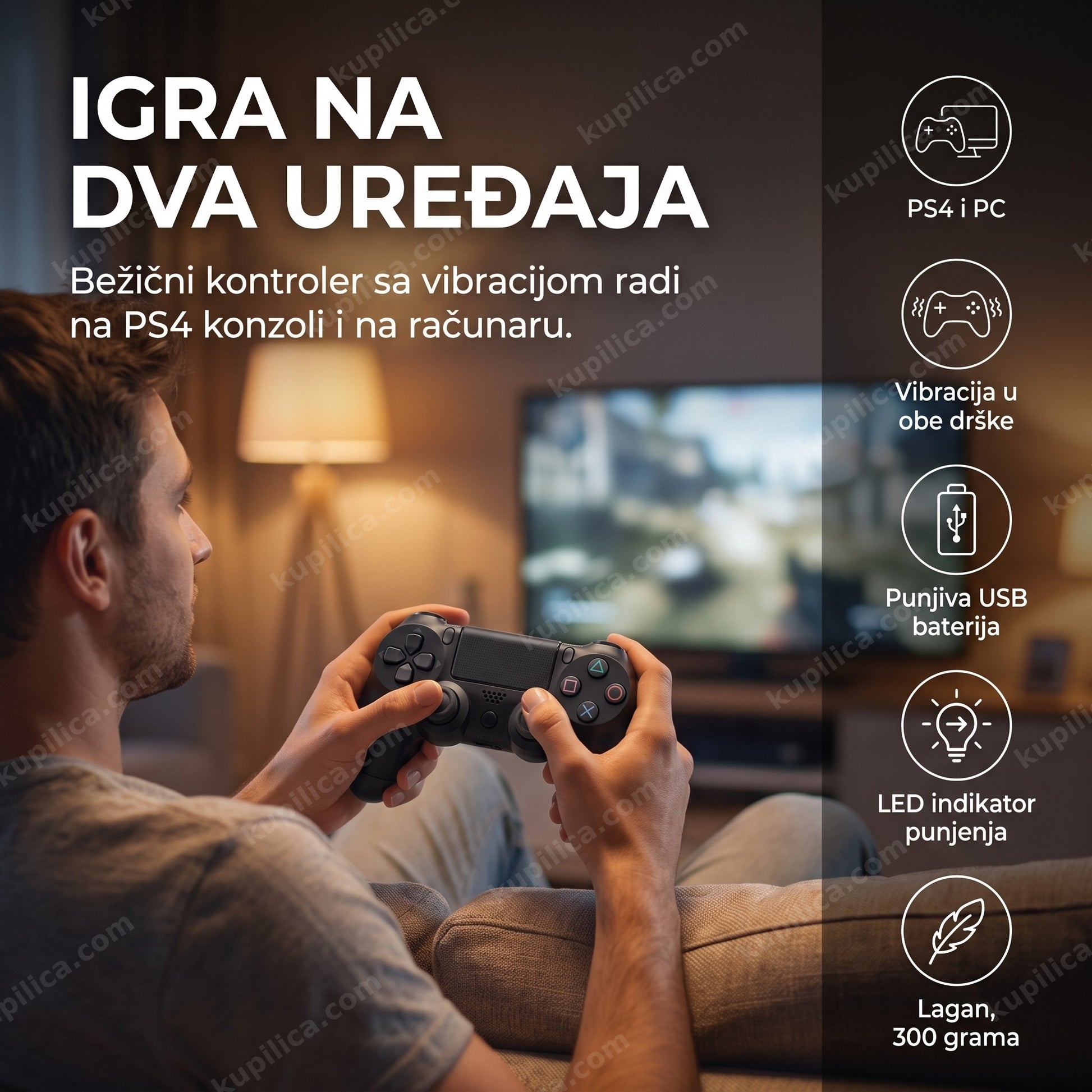 igra na dva uređaja — igranje sa bežičnim Doubleshock 4 džojstikom na kauču uveče, benefiti proizvoda