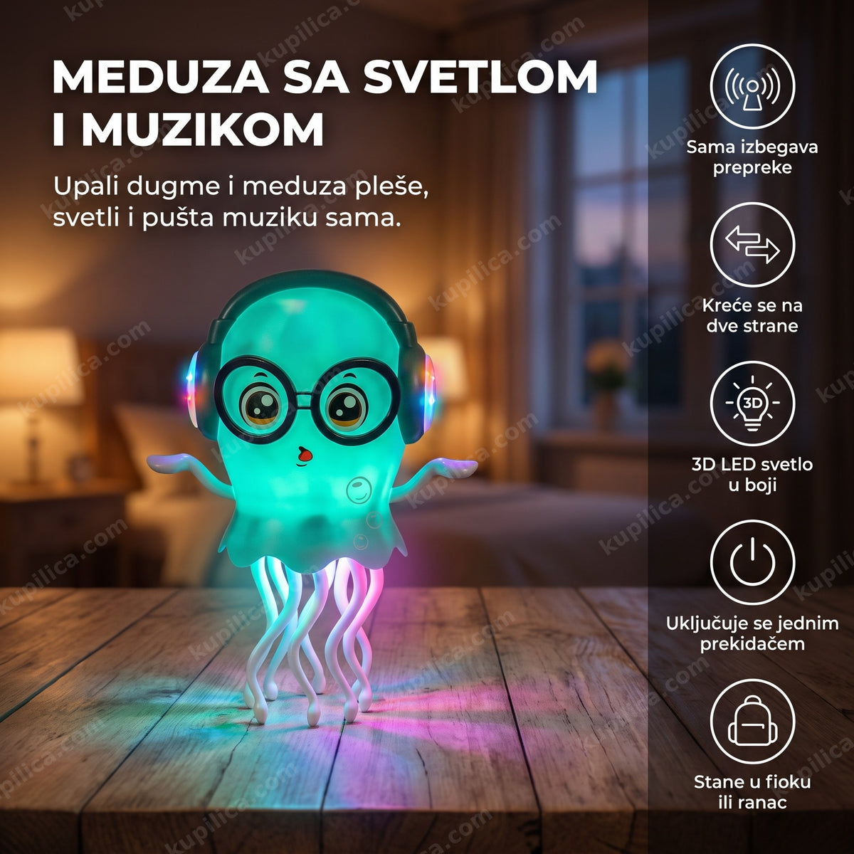 Igračka meduza svetli i pleše sama na stolu, benefiti proizvoda