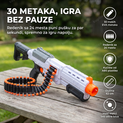 igračka puška na mekane metkiće sa redenikom i narandžastim vrhom cevi