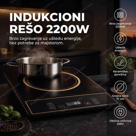 Indukcioni rešo sa šerpom u kuhinji, ekran sa brojevima, benefiti proizvoda