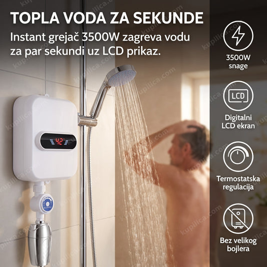 instant grejač vode 3500w sa digitalnim lcd ekranom u kupatilu, tuš sa termostatskim grejačem, benefiti proizvoda