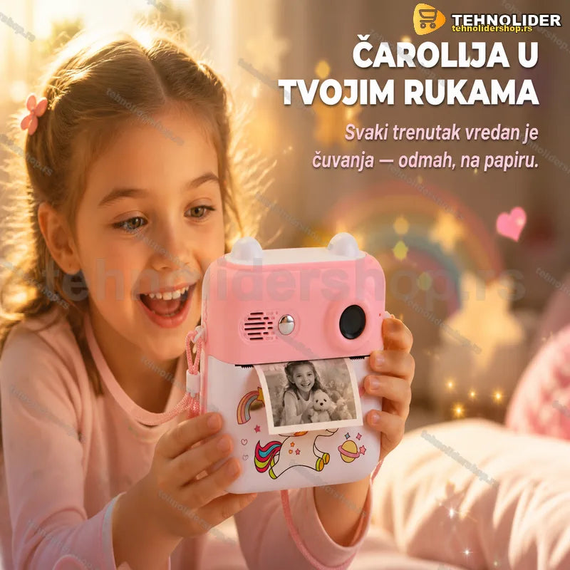 instant kamera za decu jednorog — roze kućište sa ekranom od 2,4 inča