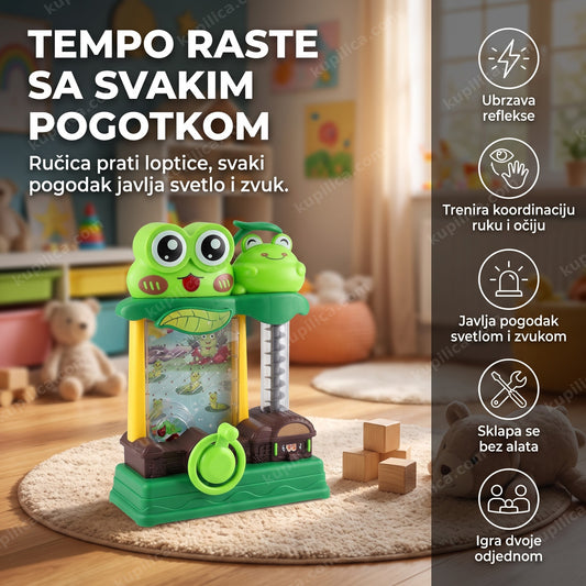 interaktivna igračka gladna žaba, igračka u obliku žabe sa lopticama u dečijoj sobi, benefiti proizvoda