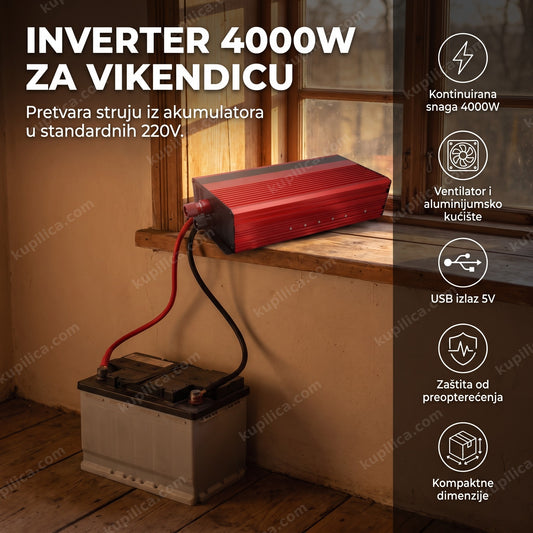 inverter 4000w na prozoru vikendice pored akumulatora, benefiti proizvoda