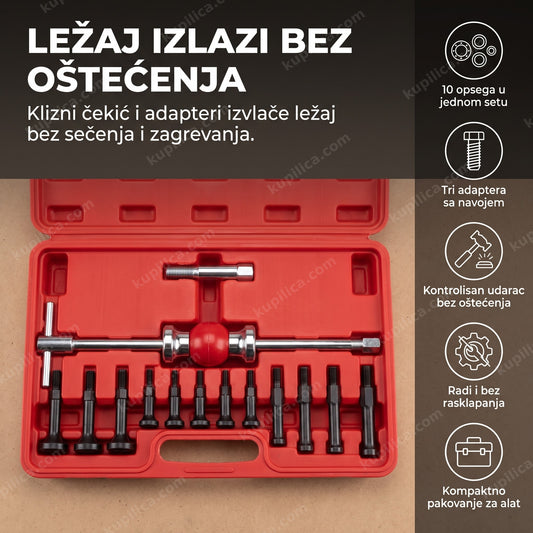 izvlakač ležajeva sa kliznim čekićem i adapterima u kutiji alata