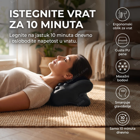 jastuk za istezanje vrata koristi žena ležeći kod kuće, benefiti proizvoda