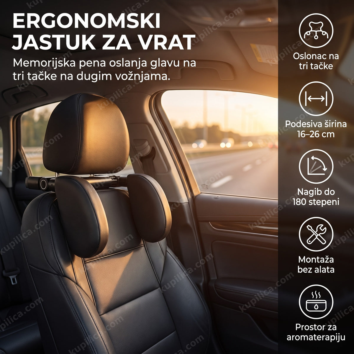 crni jastuk za vrat za auto montiran na suvozačkom sedištu tokom duže vožnje, benefiti proizvoda