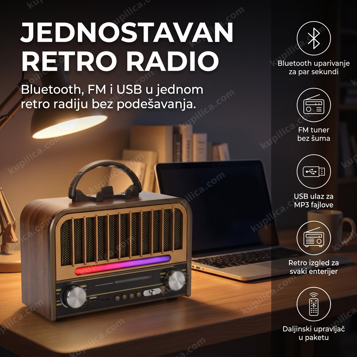 jednostavan retro radio bluetooth sa led svetlom na radnom stolu, benefiti proizvoda
