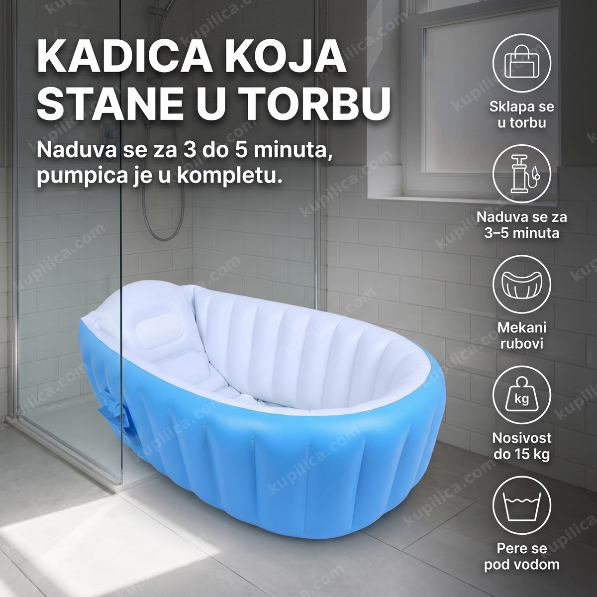 prazna plava kada za bebe na naduvavanje u kupatilu bez deteta, benefiti proizvoda