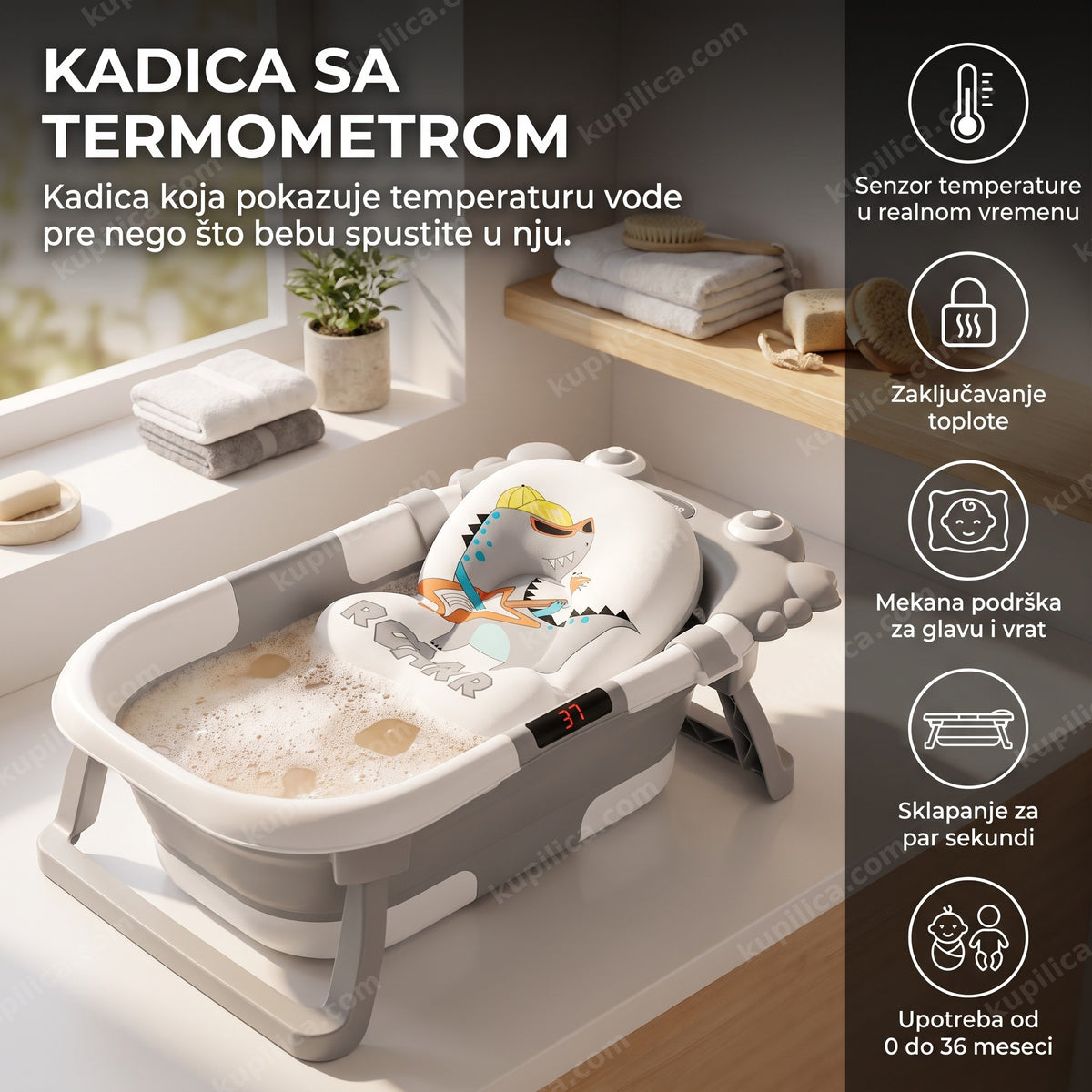 kadica za bebe sa termometrom - sklopiva kadica napunjena vodom u kupatilu, benefiti proizvoda