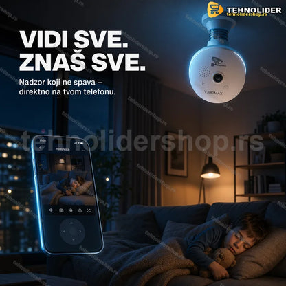 kamera sijalica V380 D8 uvrnuta u sijalično grlo