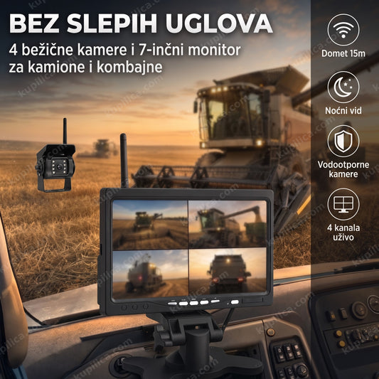 kamere za kombajn — monitor od 7 inča sa četiri bežične kamere u kabini