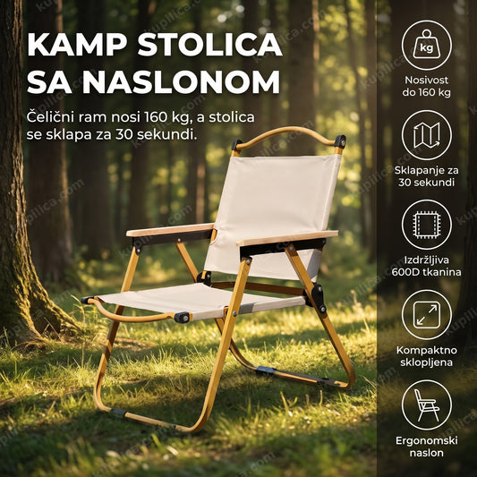 Sklopiva kamp stolica sa naslonom u šumskom proplanku, benefiti proizvoda