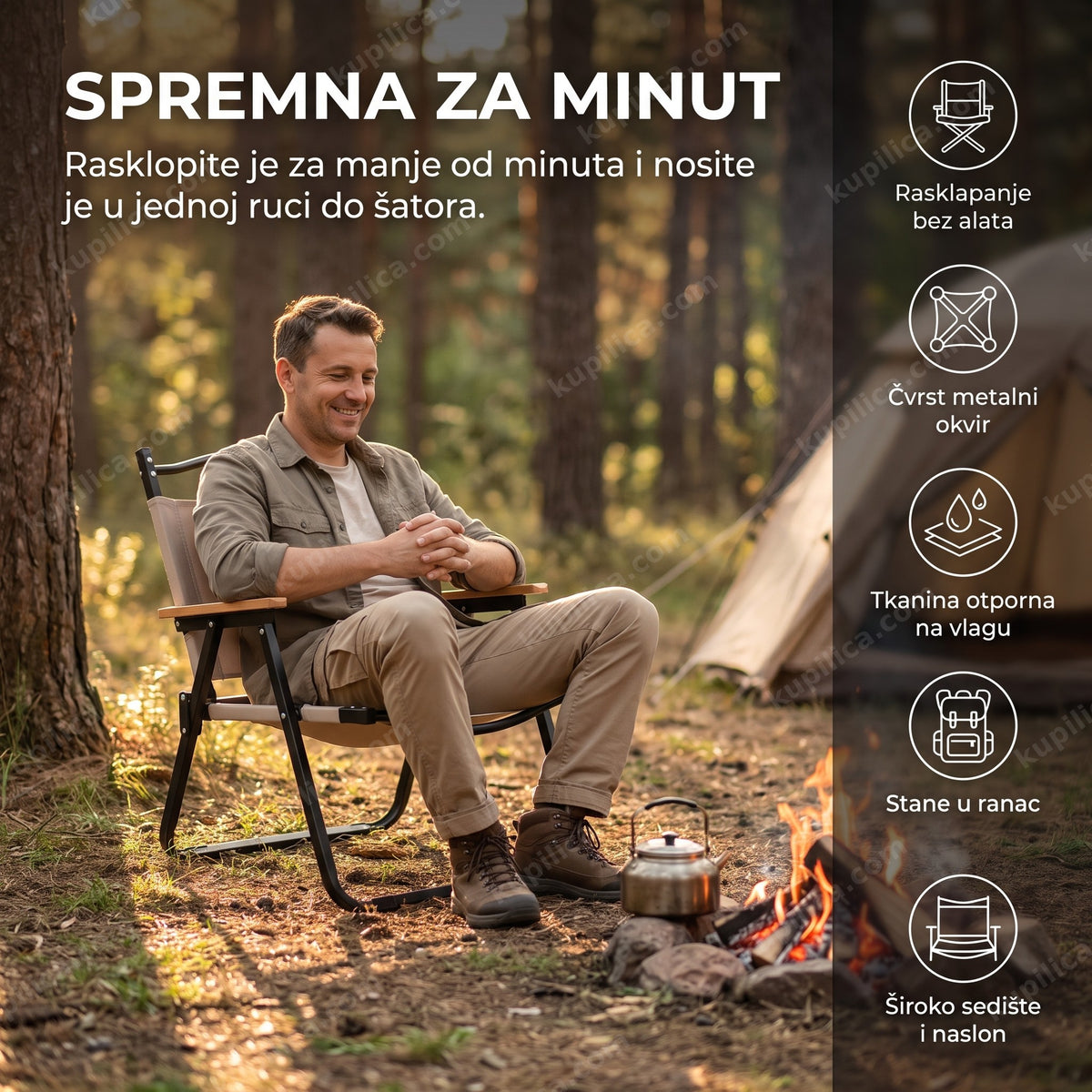 kamperska rasklopiva stolica u realnom ambijentu upotrebe, benefiti proizvoda