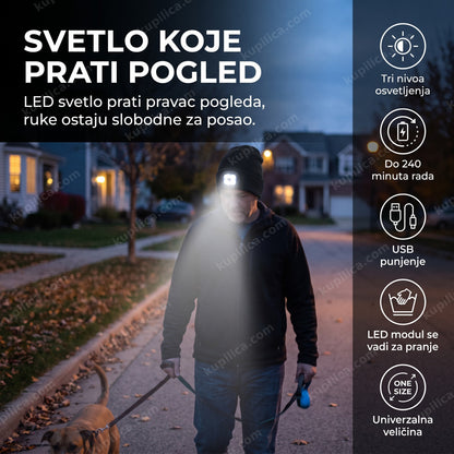 kapa sa led svetlom osvetljava put u večernjoj šetnji, benefiti proizvoda