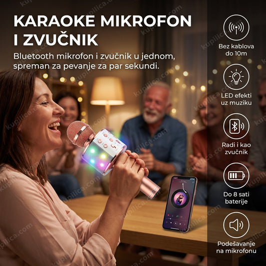 karaoke bluetooth mikrofon sa led svetlima na kućnoj žurci, benefiti proizvoda