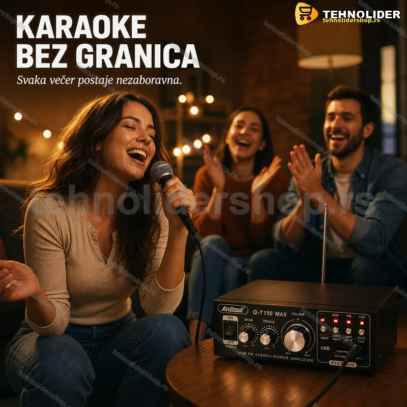 karaoke pojačalo Andowl Q-T110 MAX u crnom metalnom kućištu