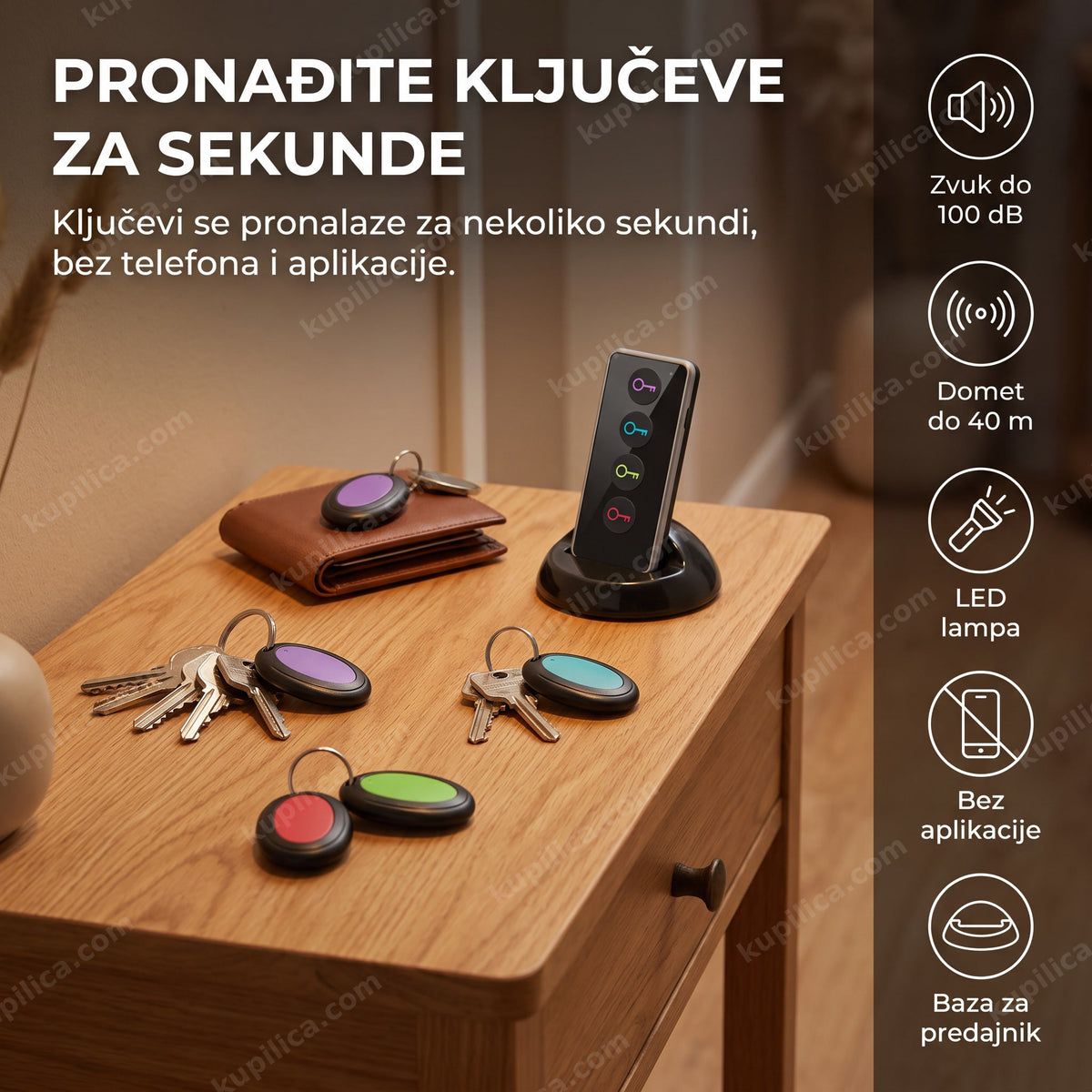 key finder uređaj za pronalaženje ključeva na stolu sa privescima, benefiti proizvoda