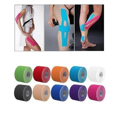 kinesio tape trake nalepljene na kuk, koleno i stopalo kod tri osobe