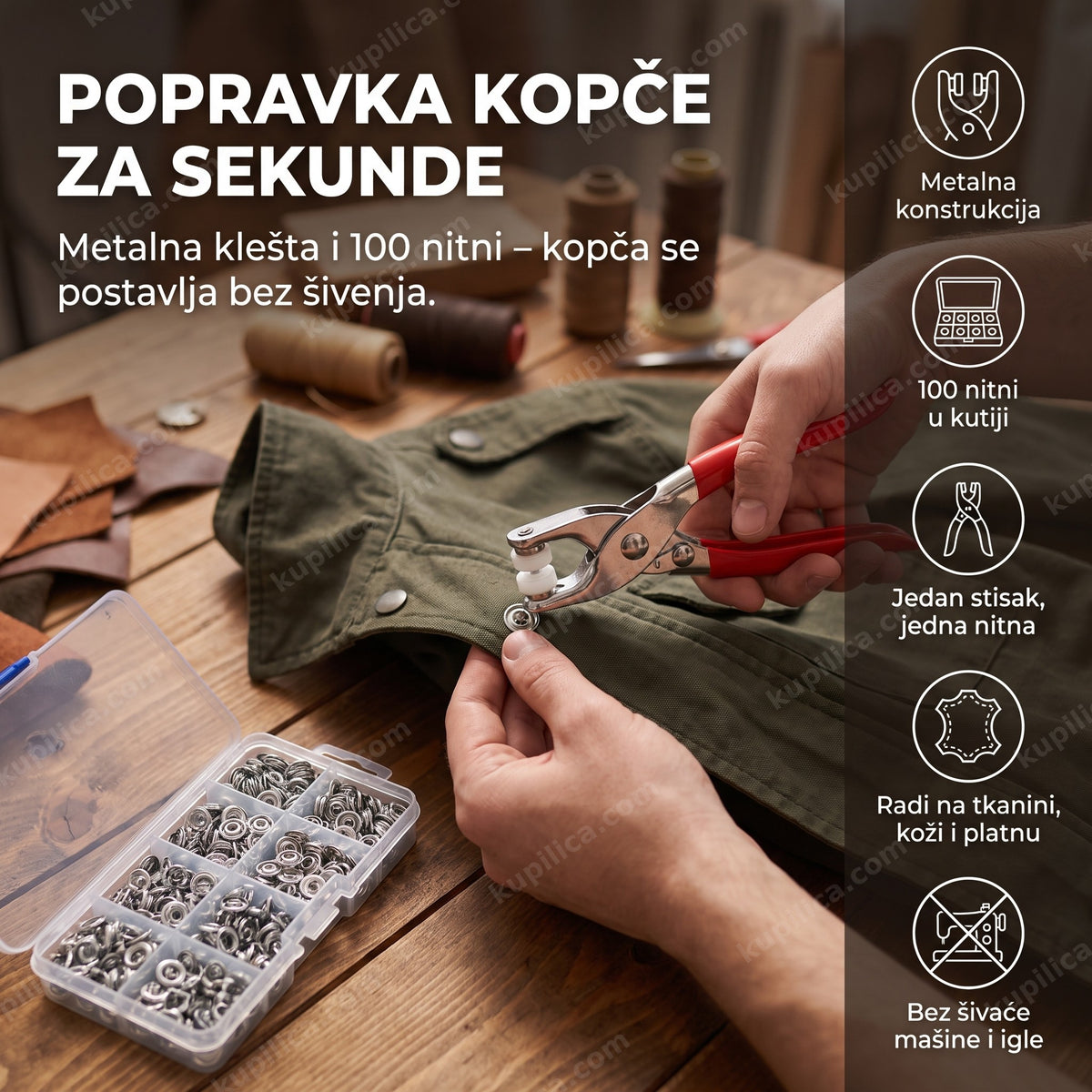 klešta za drikere sa nitnama u upotrebi na jakni, benefiti proizvoda