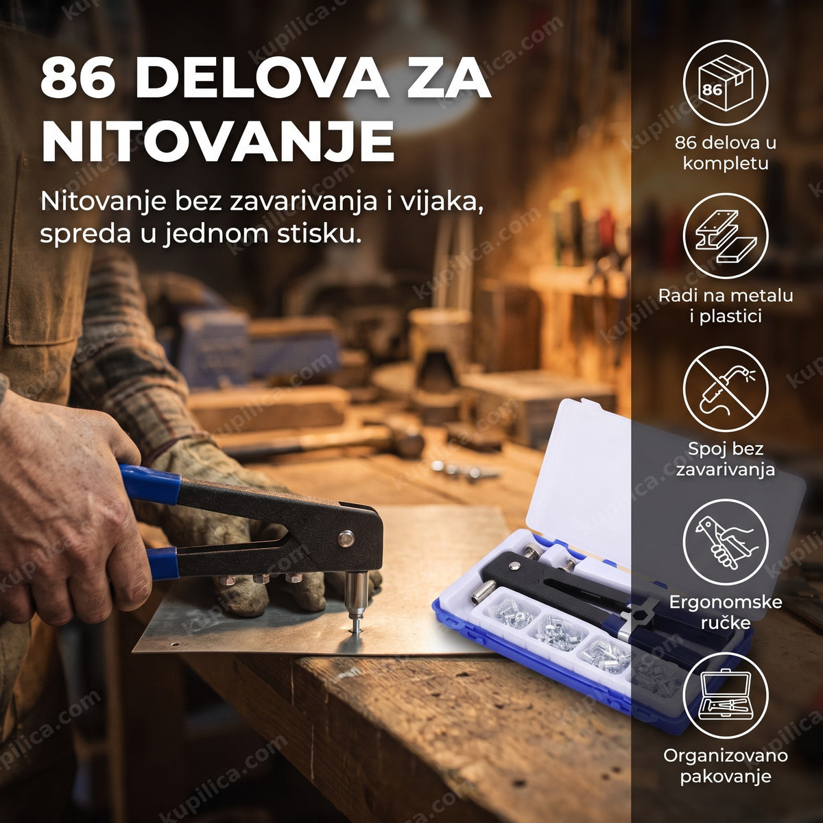 klešta za pop nitne sa setom od 86 delova u kutiji, benefiti proizvoda