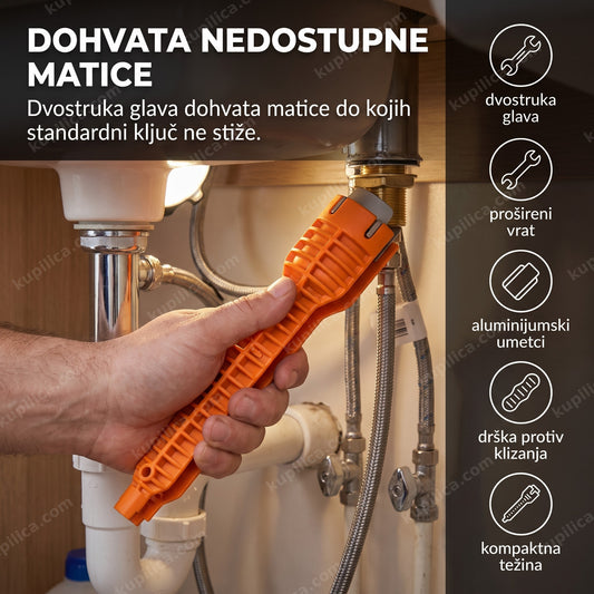 ključ za vodoinstalatere sa dvostrukom glavom u upotrebi ispod sudopere, benefiti proizvoda