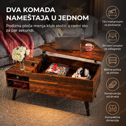 otvorena podizna ploča klub stola sa laptopom i šoljom uveče u dnevnoj sobi, benefiti proizvoda