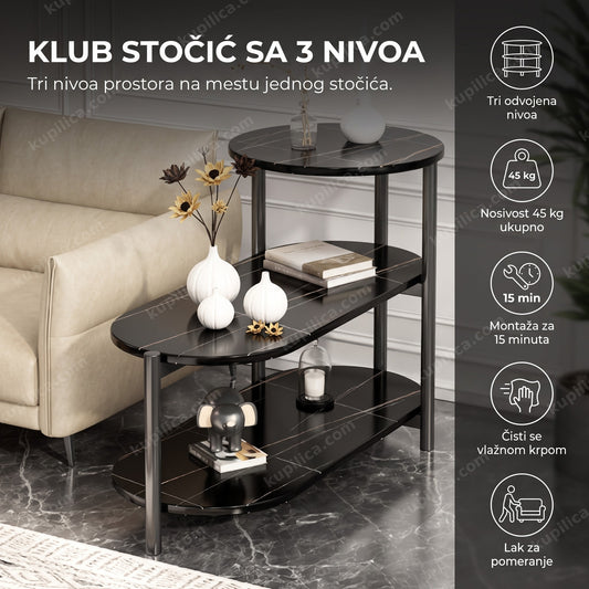crni klub stočić sa 3 nivoa u imitaciji mermera pored sofe u dnevnoj sobi, benefiti proizvoda