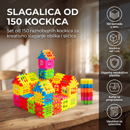 sastavljena konstrukcija od kockica za slaganje u više boja na drvenom stolu, benefiti proizvoda