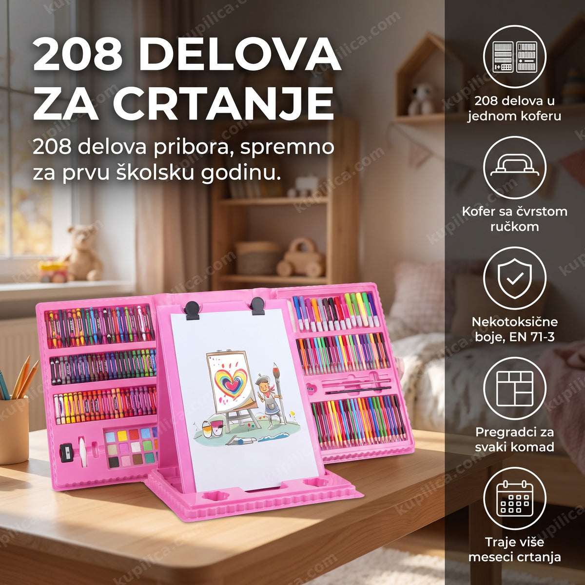 kofer sa bojicama za decu, set od 208 delova pribora za crtanje, benefiti proizvoda