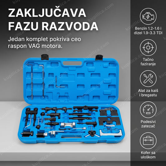 otvoren kofer sa alatom za vremensku bravu motora na radnom stolu