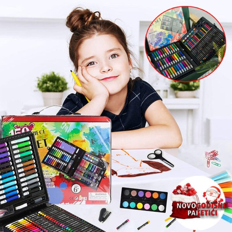 komplet flomastera i bojica od 150 delova — pregled