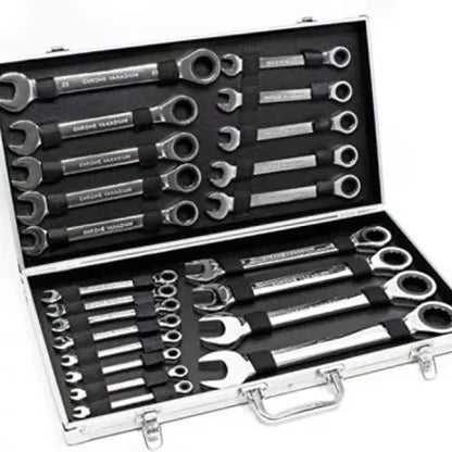 komplet ključeva sa zvečkom 22 komada 6-32mm u otvorenom aluminijumskom koferu