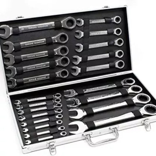 komplet ključeva sa zvečkom 22 komada 6-32mm u otvorenom aluminijumskom koferu