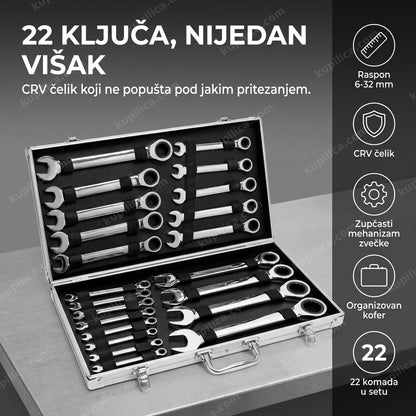 komplet od 22 ključa sa zvečkom u otvorenom aluminijumskom koferu