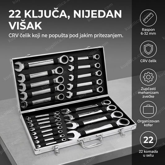 komplet od 22 ključa sa zvečkom u otvorenom aluminijumskom koferu