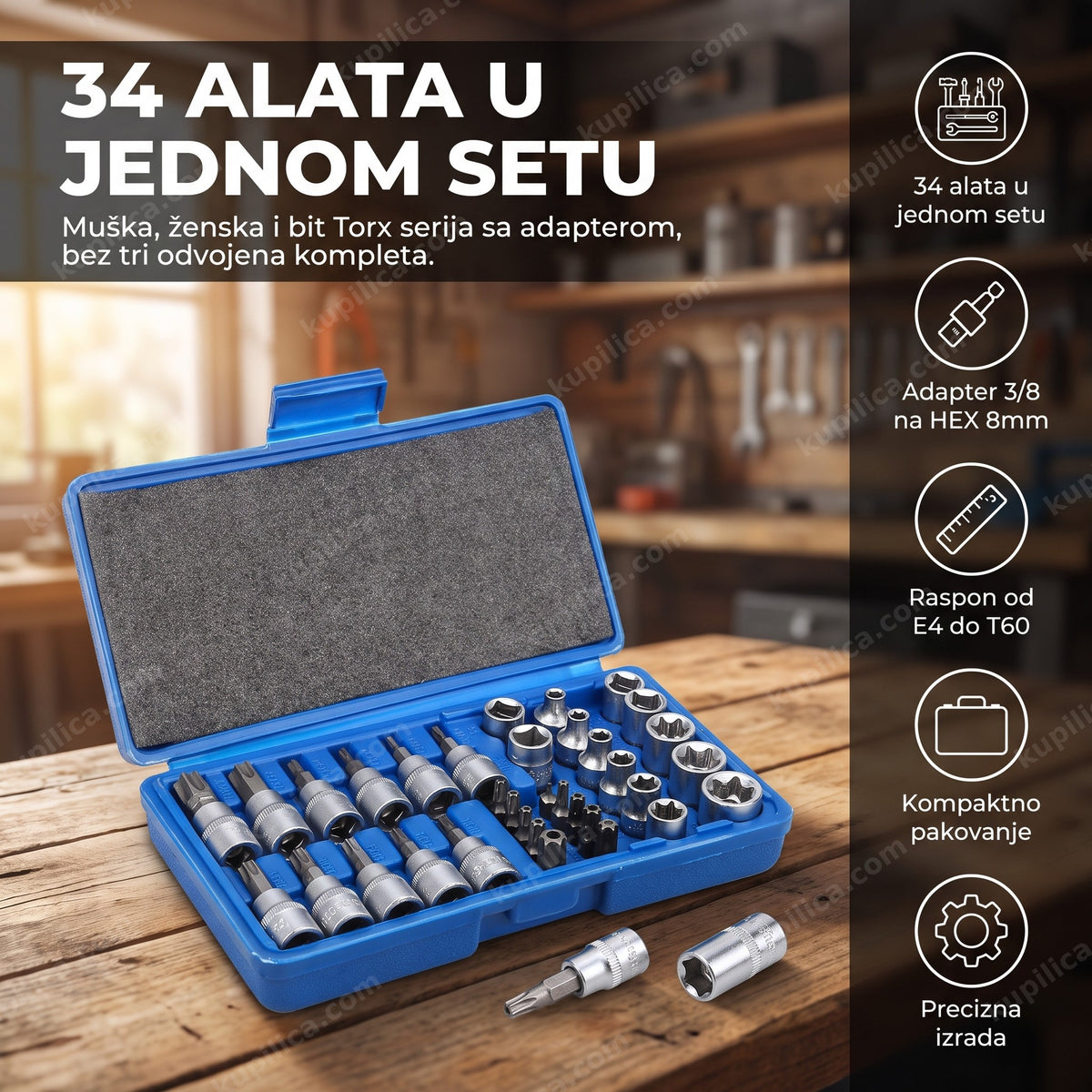 komplet toreks ključeva otvoren na drvenom radnom stolu, benefiti proizvoda