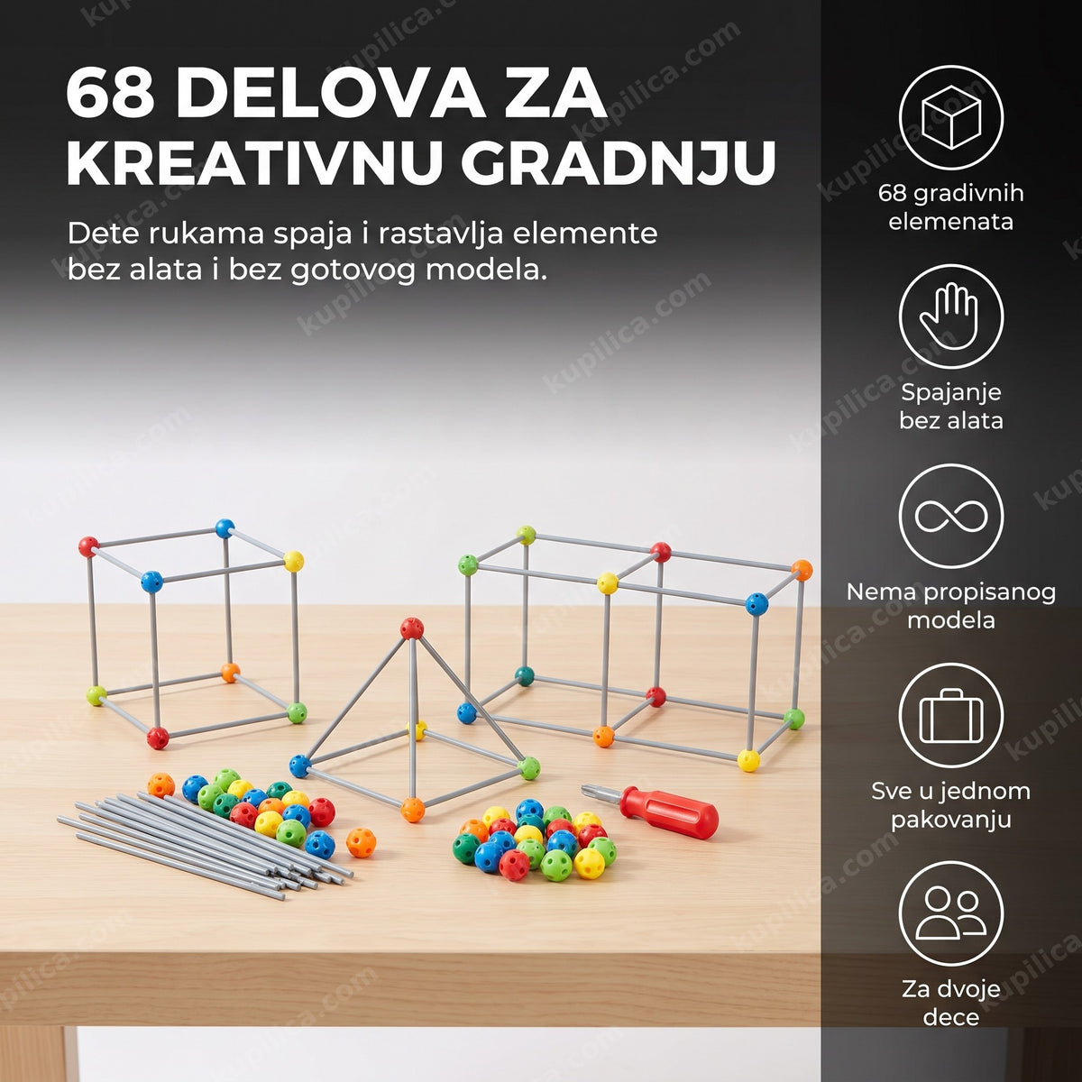 šareni konstruktivni set za gradnju sa kuglicama i spojnim štapićima