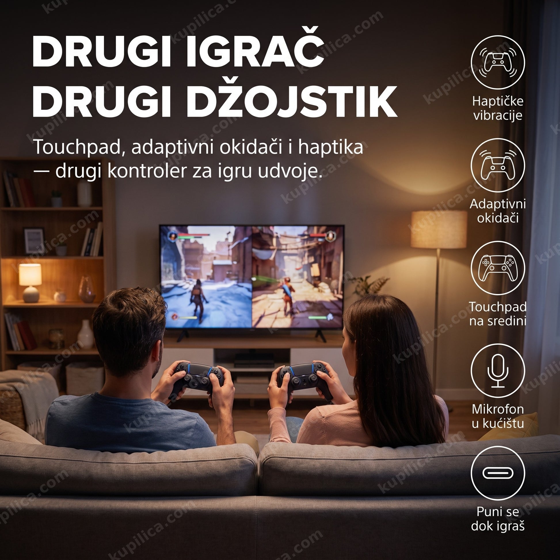 kontroler za ps5 — dvoje igra zajedno na kauču sa dva kontrolera, benefiti proizvoda